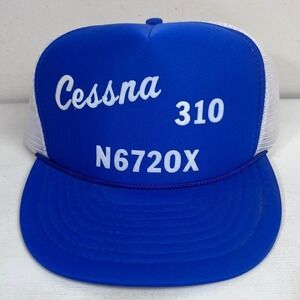 Vintage Nissin Cessna 310 N6720X Airplane Trucker Hat‎ Snapback Cap Blue White